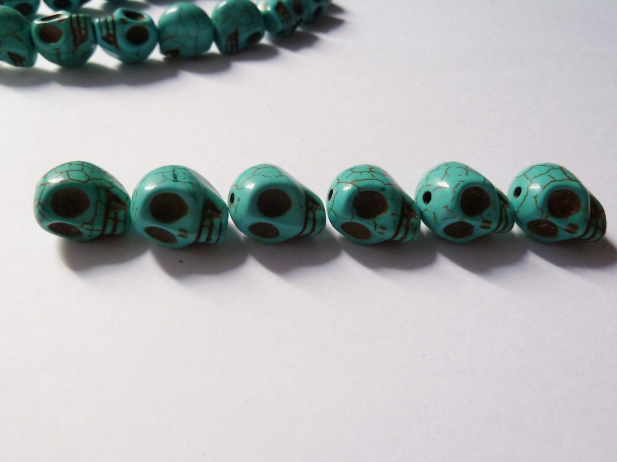 CLEARANCE - Turquoise Skull Beads Out of Dyed Howlite