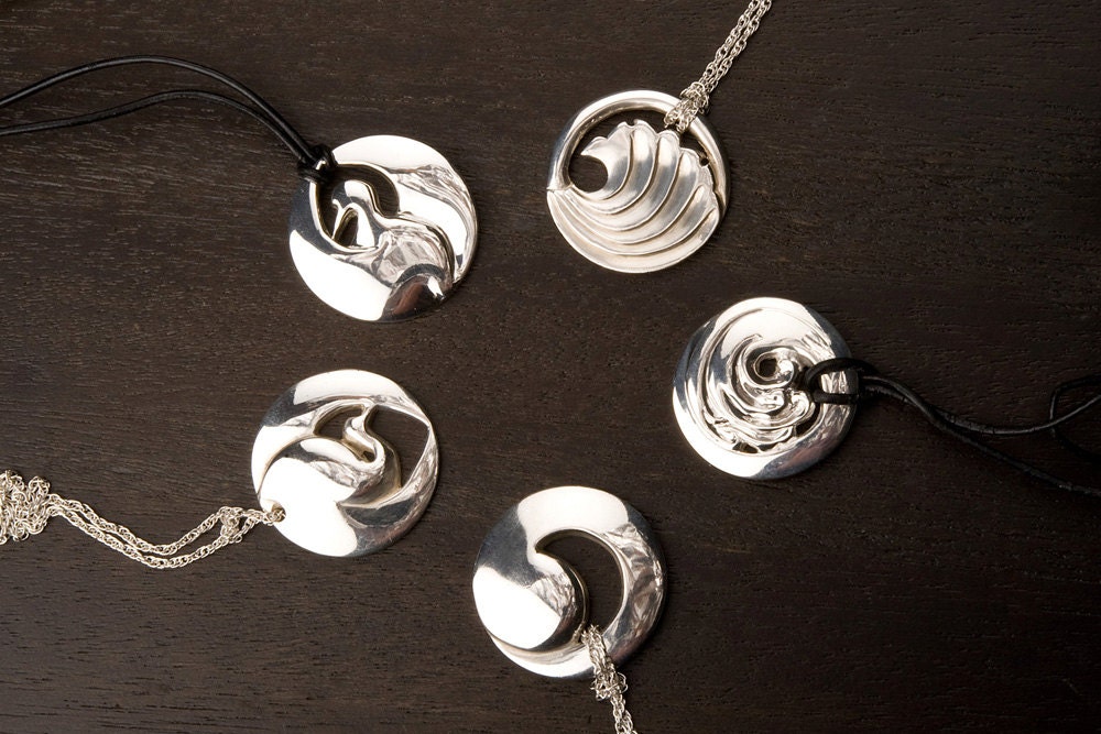 Japanese Wave Pendant Necklace Sterling Silver by OKUDAdesign
