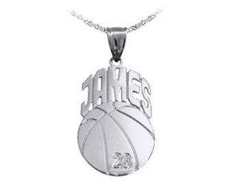 Basketball Sport Charm 1 1/4" Personalized with Name and Number - Sterling Silver - Made in USA