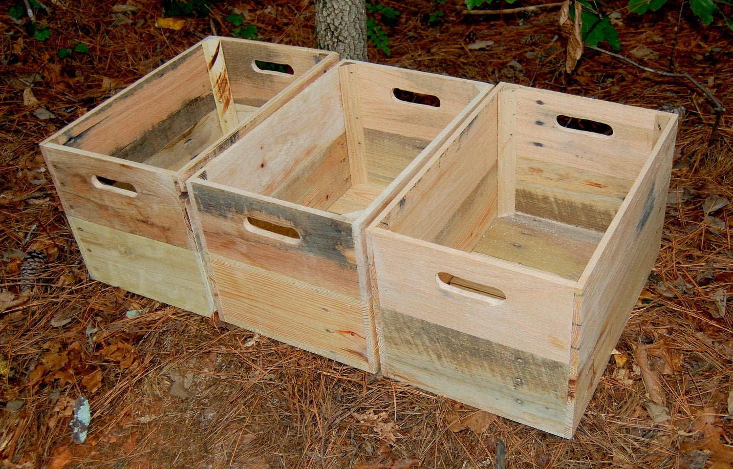 Three Wood Crates/ Recycled Pallet/ Wooden by LooneyBinTradingCo