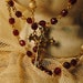 vintage pearl and ruby red glass rosary golden and red 28 inches HEAVY with 6 inch extension antique number 50