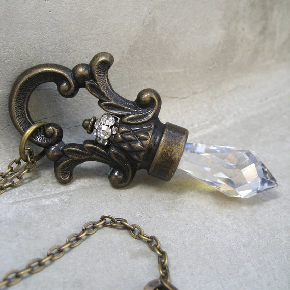 Antique Hardware Jewelry Crystal Necklace Long by PieceLust
