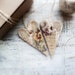 Old postcard, set of 2 shabby hearts gift for couple, wedding favors or decor brown white bronze ivory creamy floral retro vintage