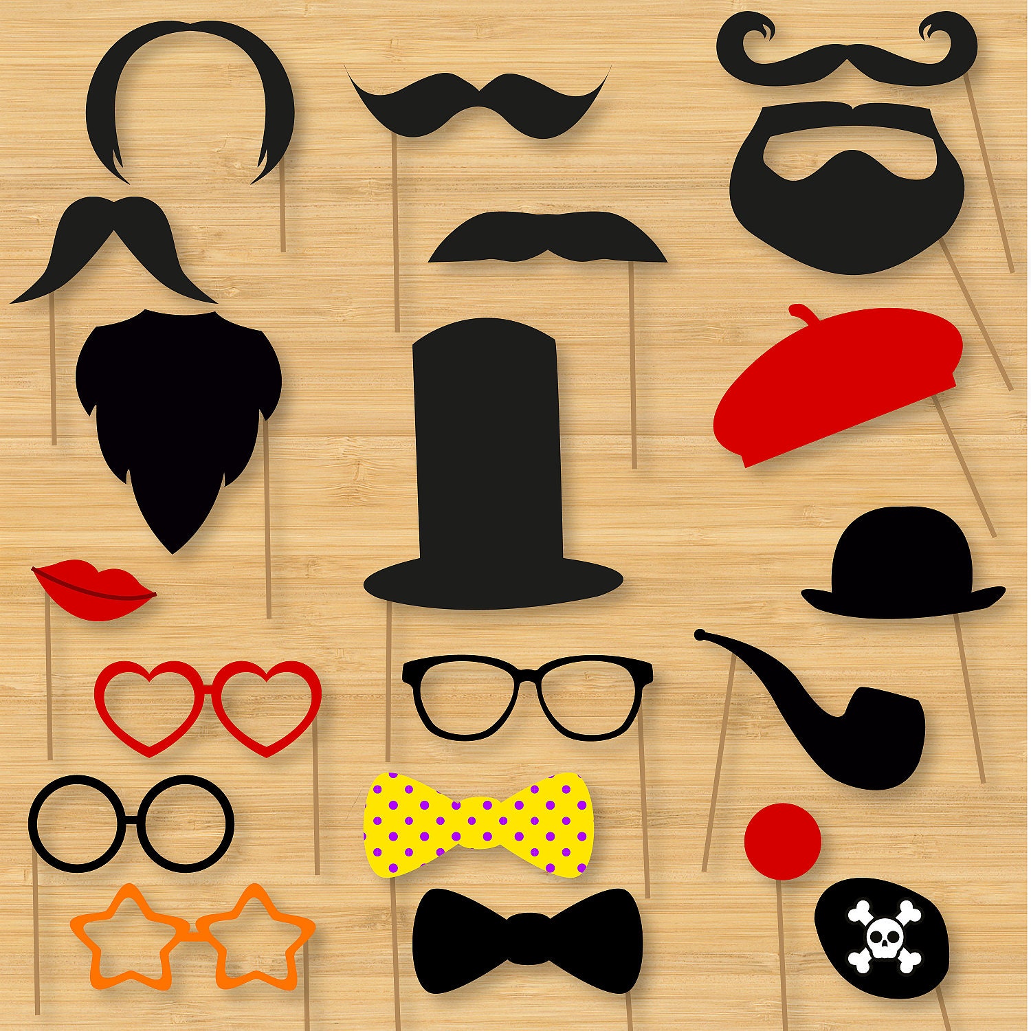 DIY Photo Booth Props Classic Moustaches Beards Glasses