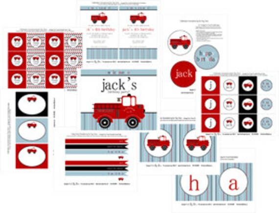 Vintage Fire Truck Printable Party Full Printable Party Collection : Printable Party Designs by The Tiny Tiara Il_570xn