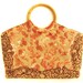 Vintage 1990's Jamin Puech Boho Bamboo Handle Tan Cotton-Canvas Hand-Bag with Copper and Bronze Sequin & Gold Seed-Bead Embellishments: