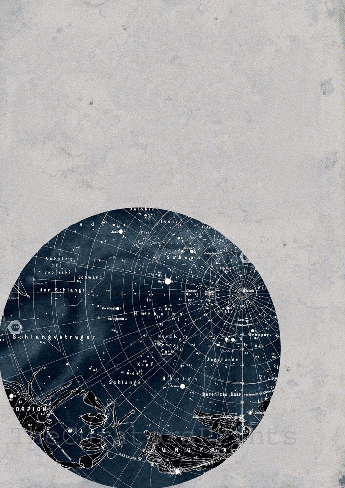 SET of Constellation Stars Map Zodiac Print Vintage Image