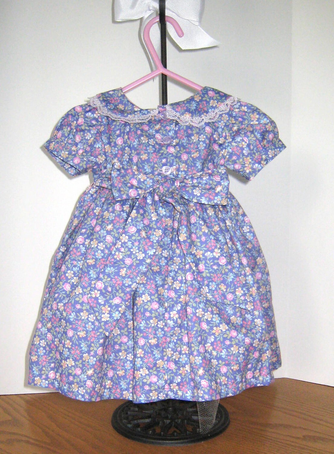 Old-Fashioned Lavender Print Baby Girl Dress and Bonnet