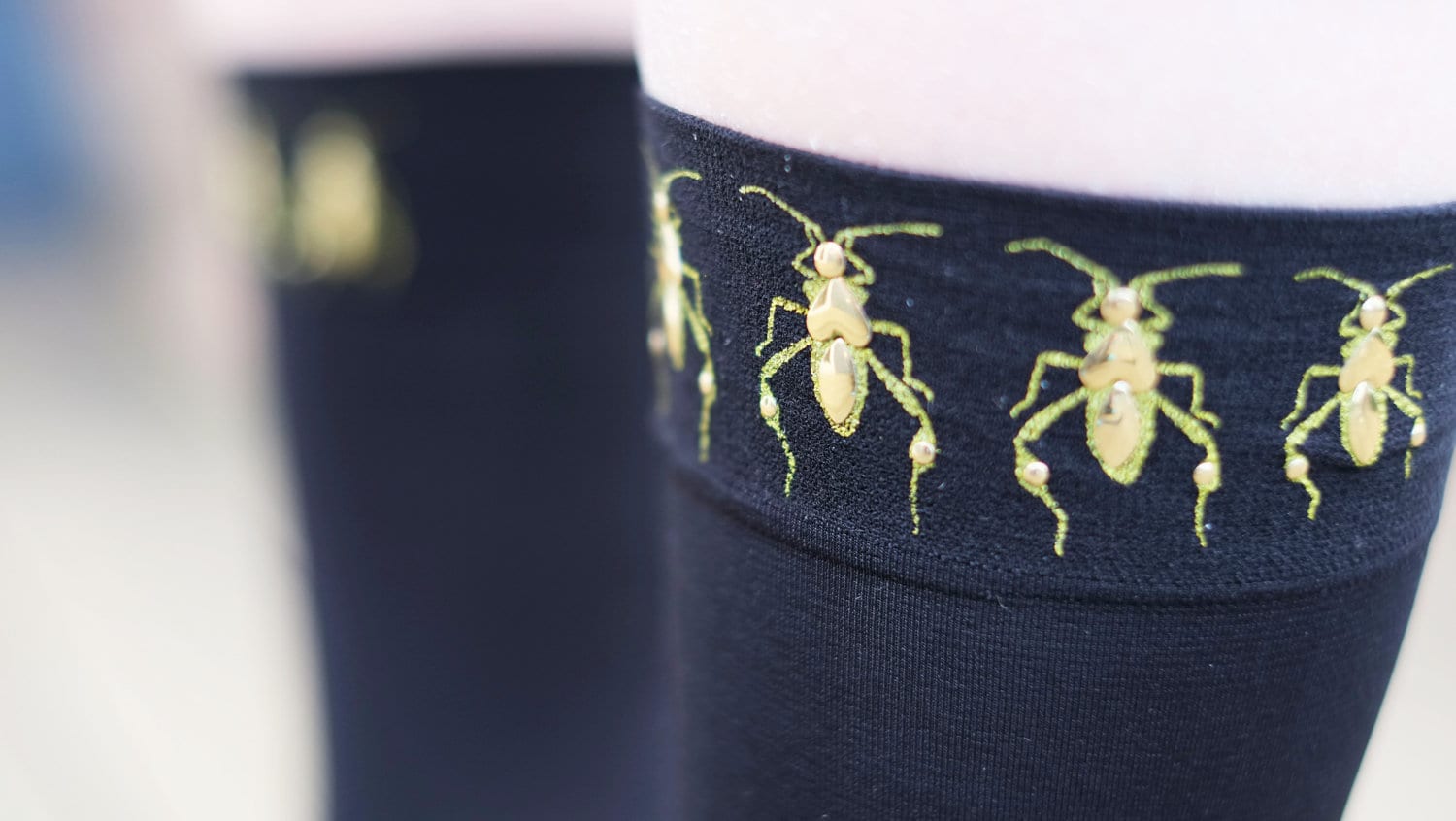 Ankle or Knee high embellished SOCKS studded and printed gold beetle socks