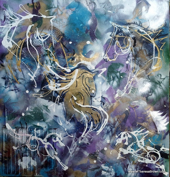 Horse art Abstract galloping Horses Multicolored by onroadartists