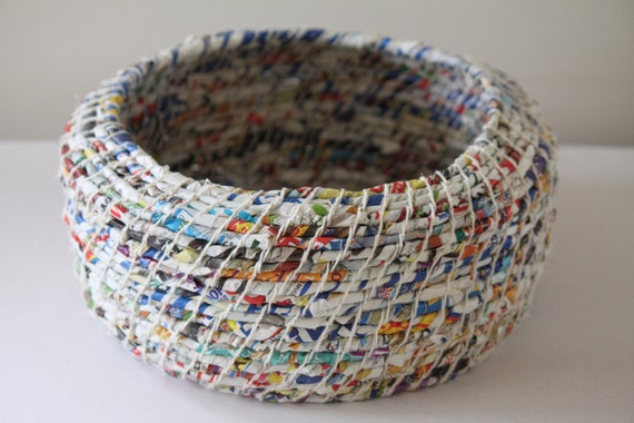 Upcycled Waste Paper Basket: Junk Mail / Coiled / Extra Large