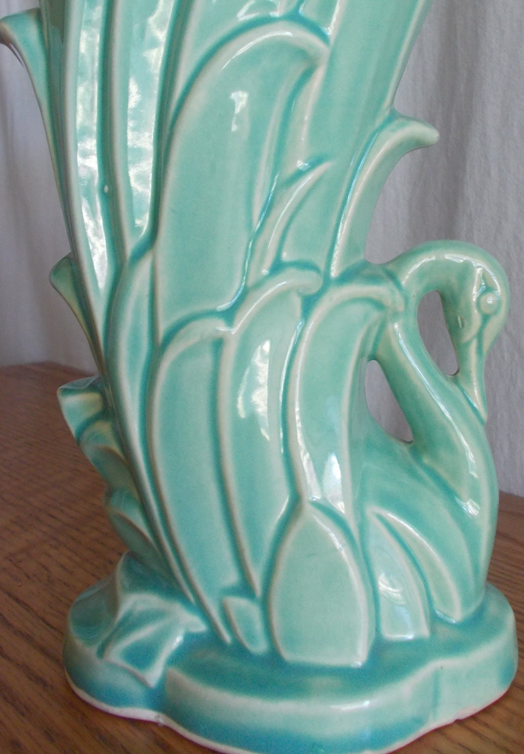 1940s McCoy Art Deco Swan Vase Light Green Glaze Free