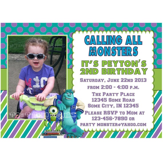 Monsters University Birthday Invitation - Custom Digital File Il_570xn