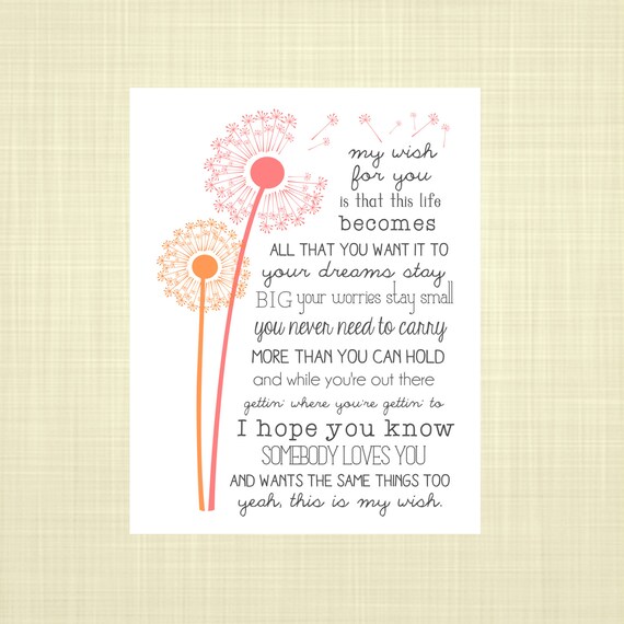 Items similar to 11x14- MY WISH lyrics- Nursery Art, Kids Wall Art ...