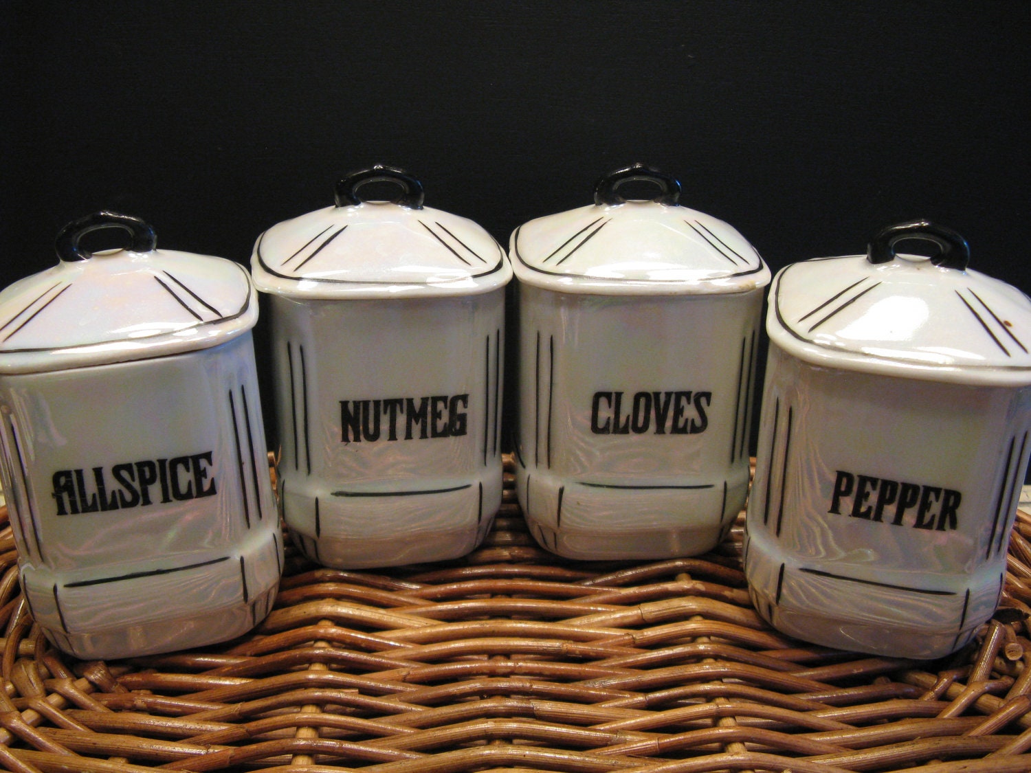 Vintage spice containers small black and white with by KellandElle