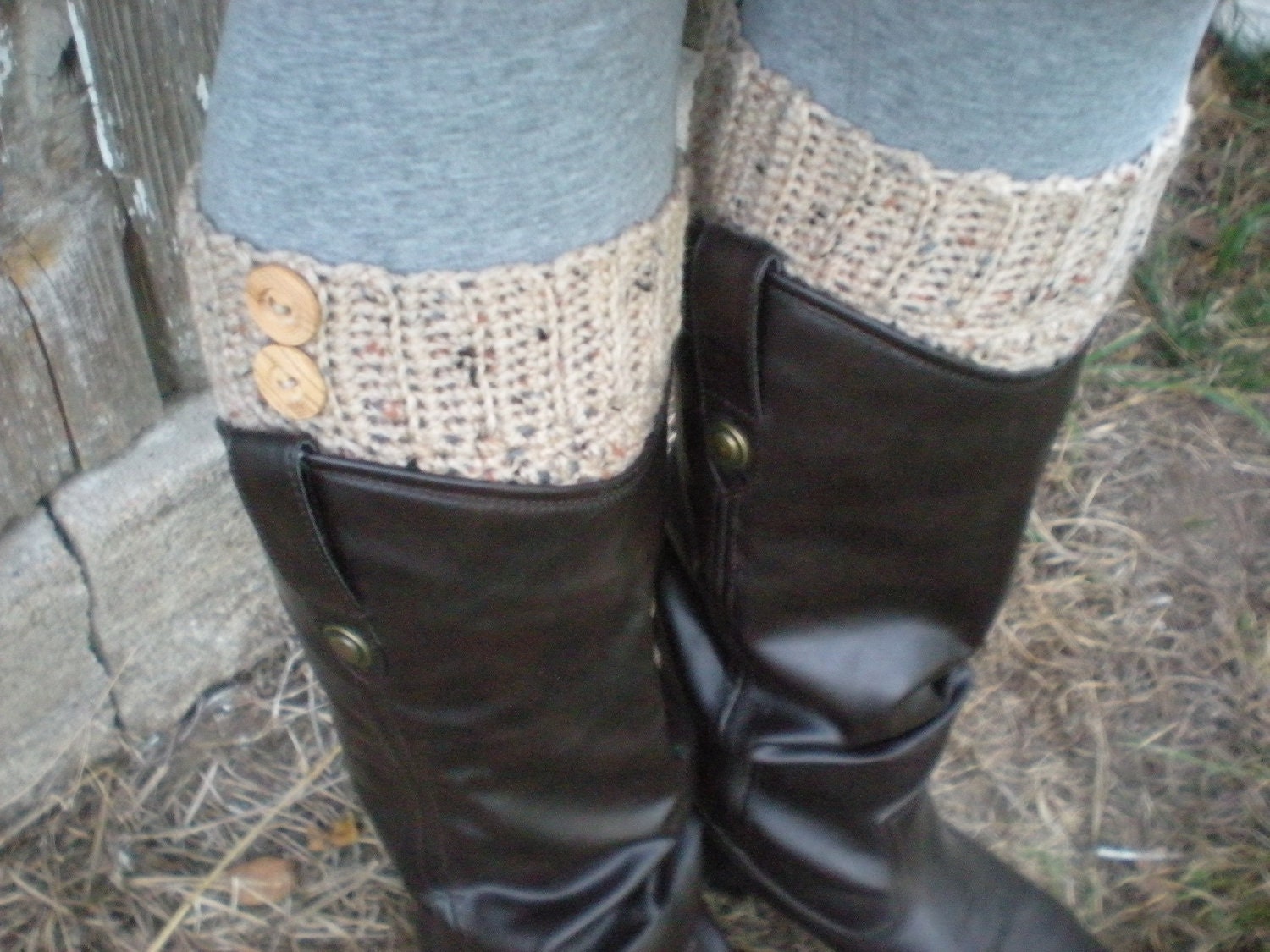 Tan Fleck Boot Cuff with Wooden Buttons by NobleCharacterCrafts