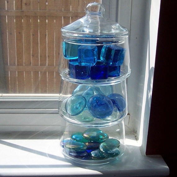 Glass Stackable Jars with Lid Set of Three Vintage Staxet