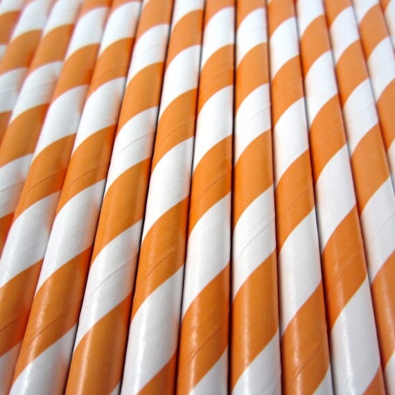 25 ORANGE and WHITE Paper Straws - Striped - Party Supplies Il_570xn