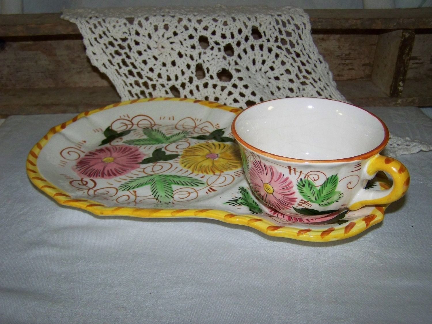 Snack Set Japan Snack Plate & Cup Handpainted Japan Snack Set