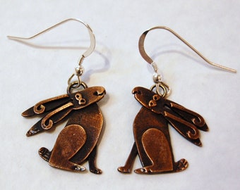 Moongazing Hare Copper Finish Drop Earrings
