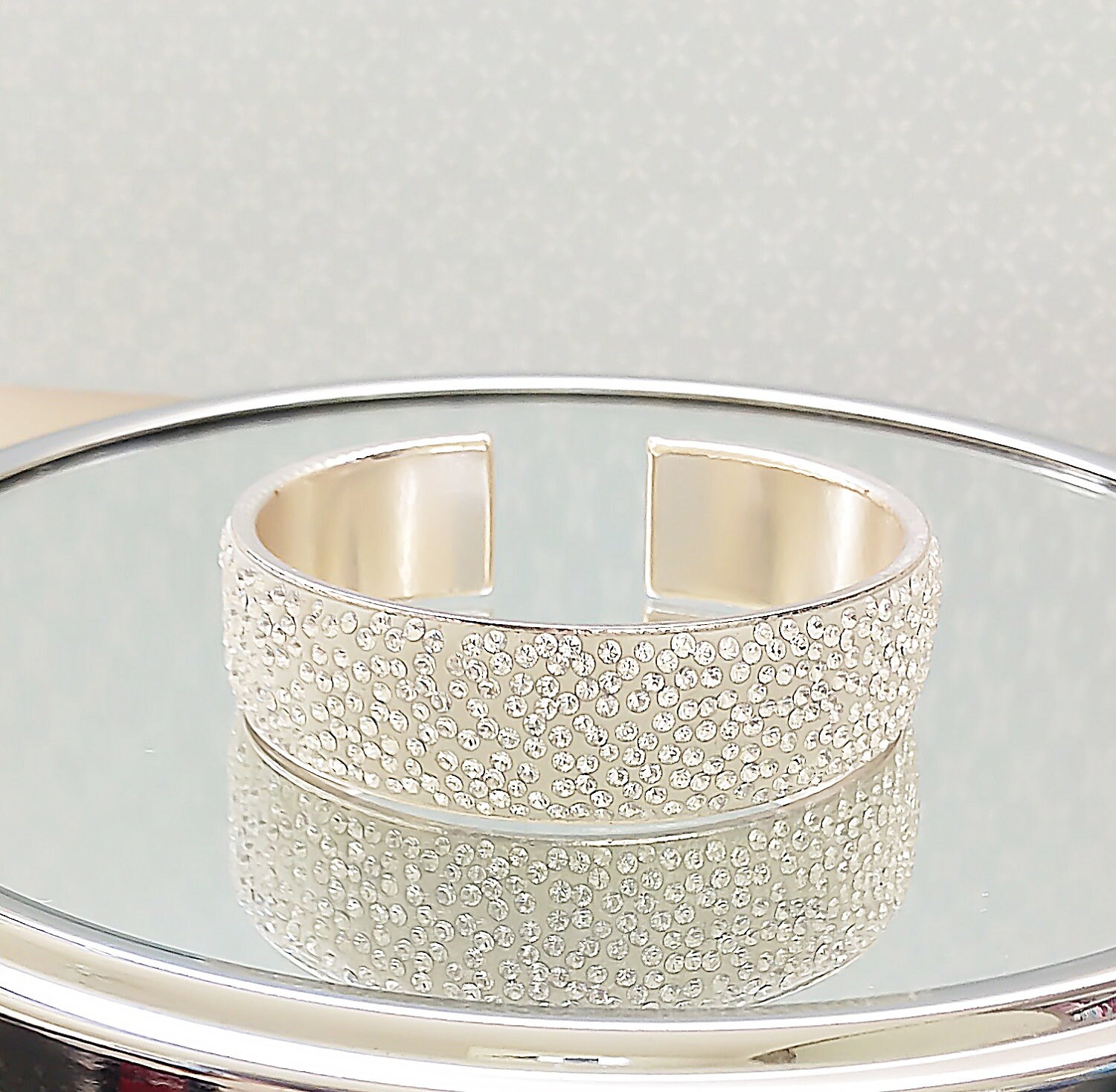 White Swarovski Crystal Cuff Bracelet by YUMIjewelry on Etsy