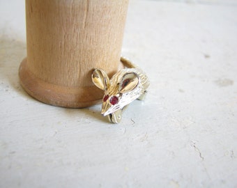 Items similar to Adorable Gold Tone Mouse Brooch//Pin//Ruby Red