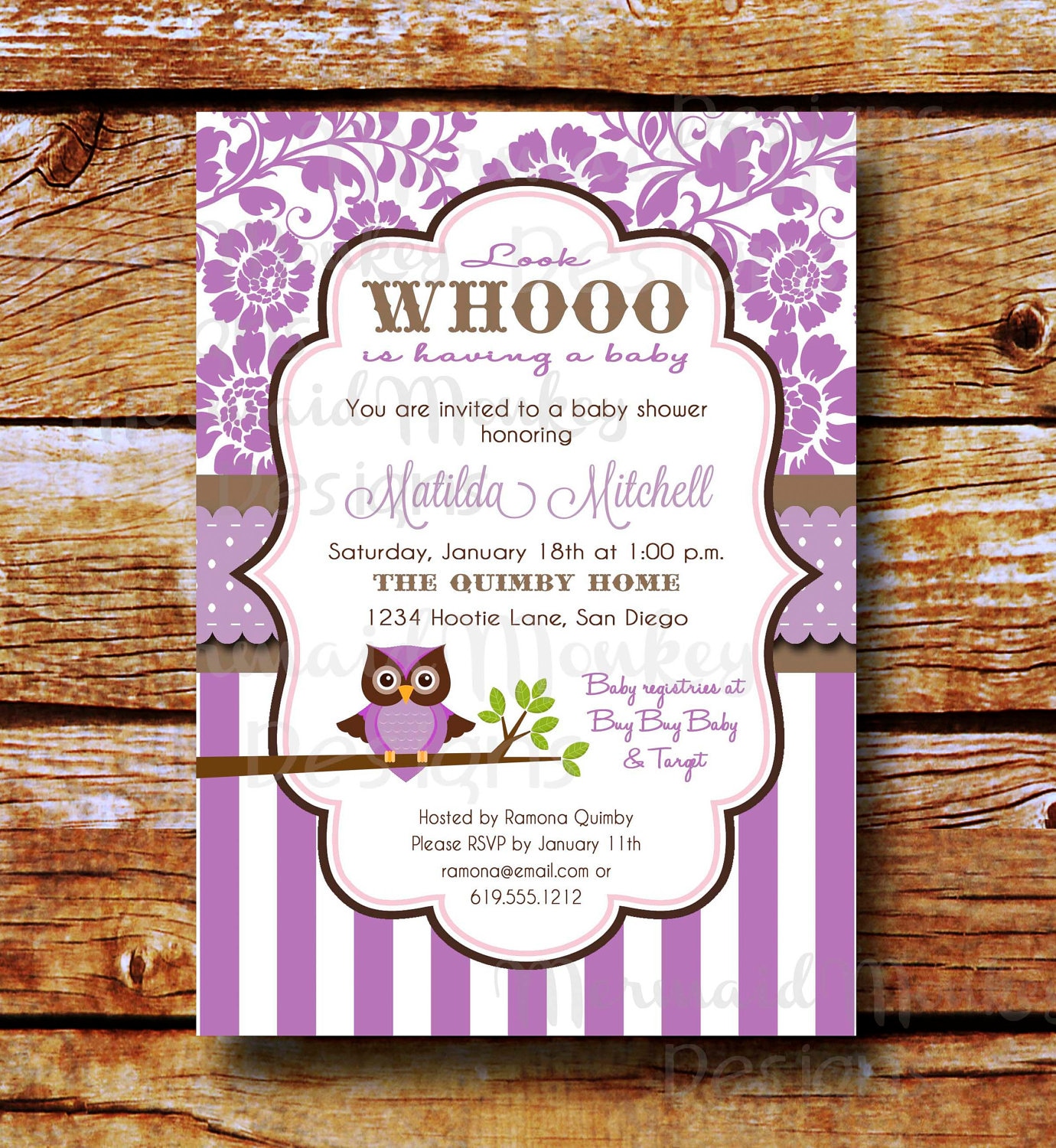 Baby Shower Invitation Owl Shower Invitation Baby Girl