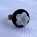 Button Ring - Navy & White Antiqued Copper Ring Base