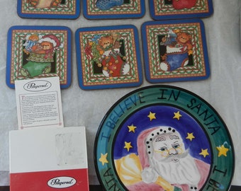 Vintage Coasters Pimpernel Christmas Bear and Cordon Bleu Christmas Plate