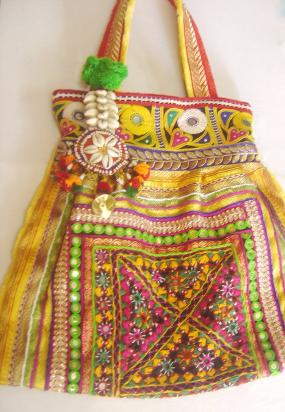 Kutch Styled Ethnic Tote Bag Lace Mirror Hand Embroidery