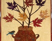 Art Quilt Fall Leaves Quilted Wall Hanging Milk Can Batik Quilt Earth tone quilt