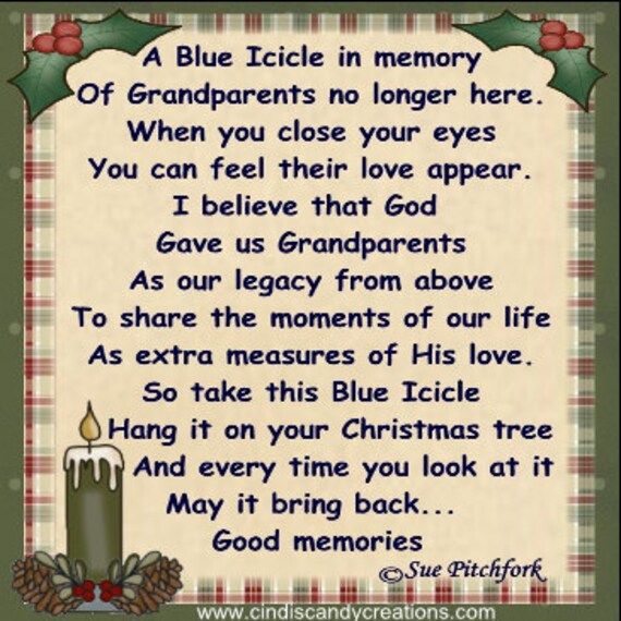 In Loving Memory of Grandparents Blue Icicle Ornament