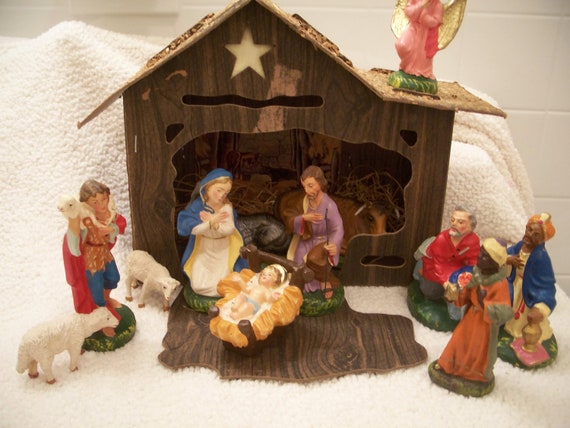 Vintage Nativity set creche manger scene 50s by OneCoolCentury