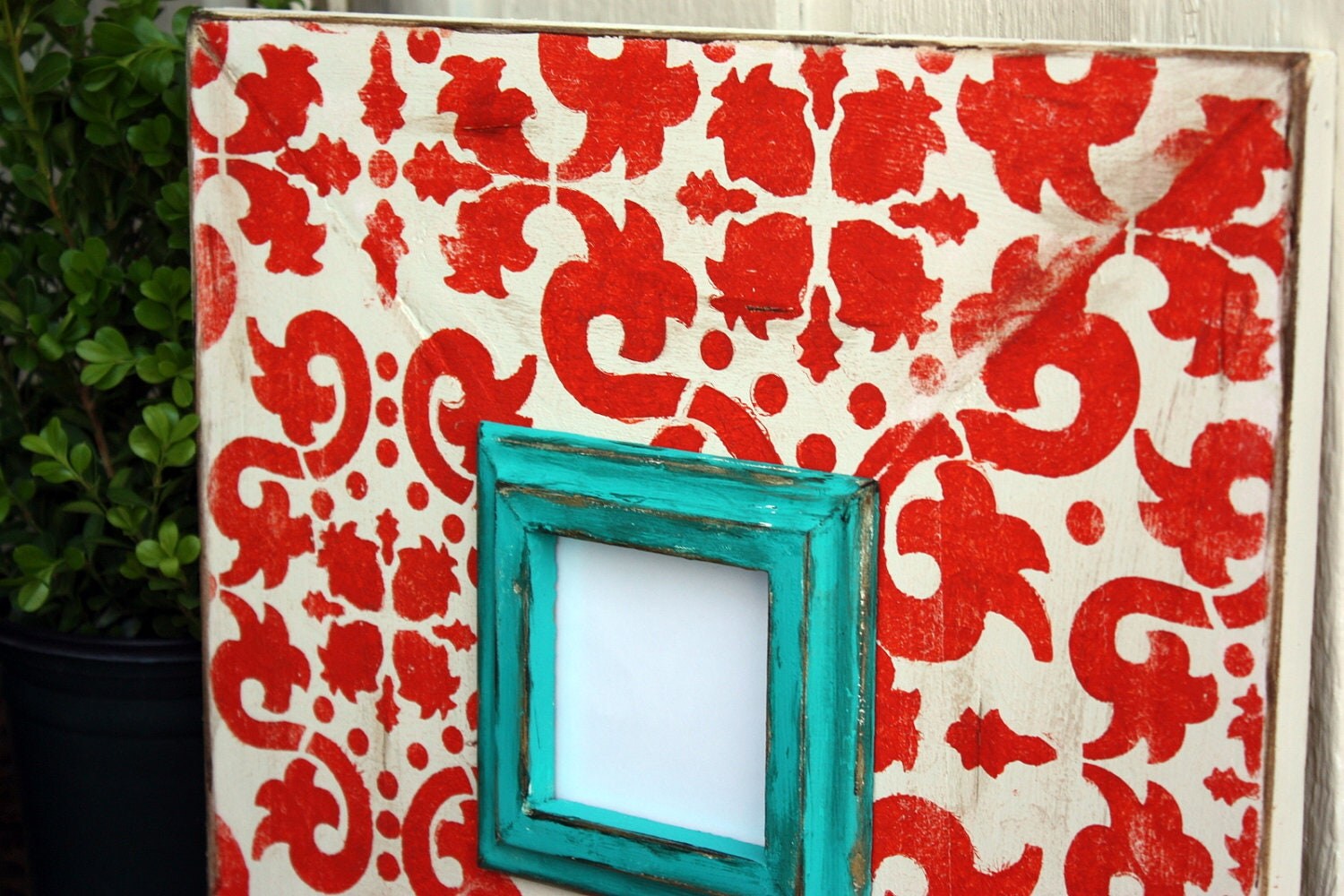 tangerine on heirloom white jaipur damask 4x4 frame with