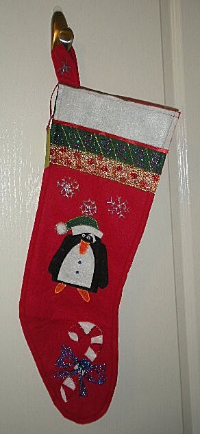 Personalized Felt Penguin Christmas Stocking/ Red
