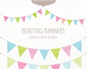 INSTANT DOWNLOAD - 20 Pastel Bunting Banners Digital Clip Art - Polka Dots Stripes Chevron - for easter paper crafts photography Il_170x135