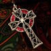 Interwoven Celtic Cross in Sterling Silver with Rubies Traditional Woven Design with Leather Cord CP-136R