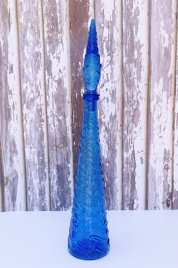Vintage Glass Decanter Large Italian Cobalt Blue Vase Bottle