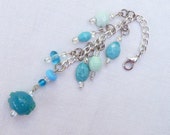 Bag Charm, Dangle, Zip, Zipper Pull, Pale Turquoise Beads, Czech Glass Beads, Silver plated, epsteam,  etsyeur, uk