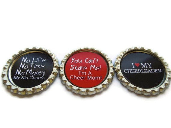 CHEER MOM Bottle Cap Magnets Set of 3 Sports Decor by AllSports