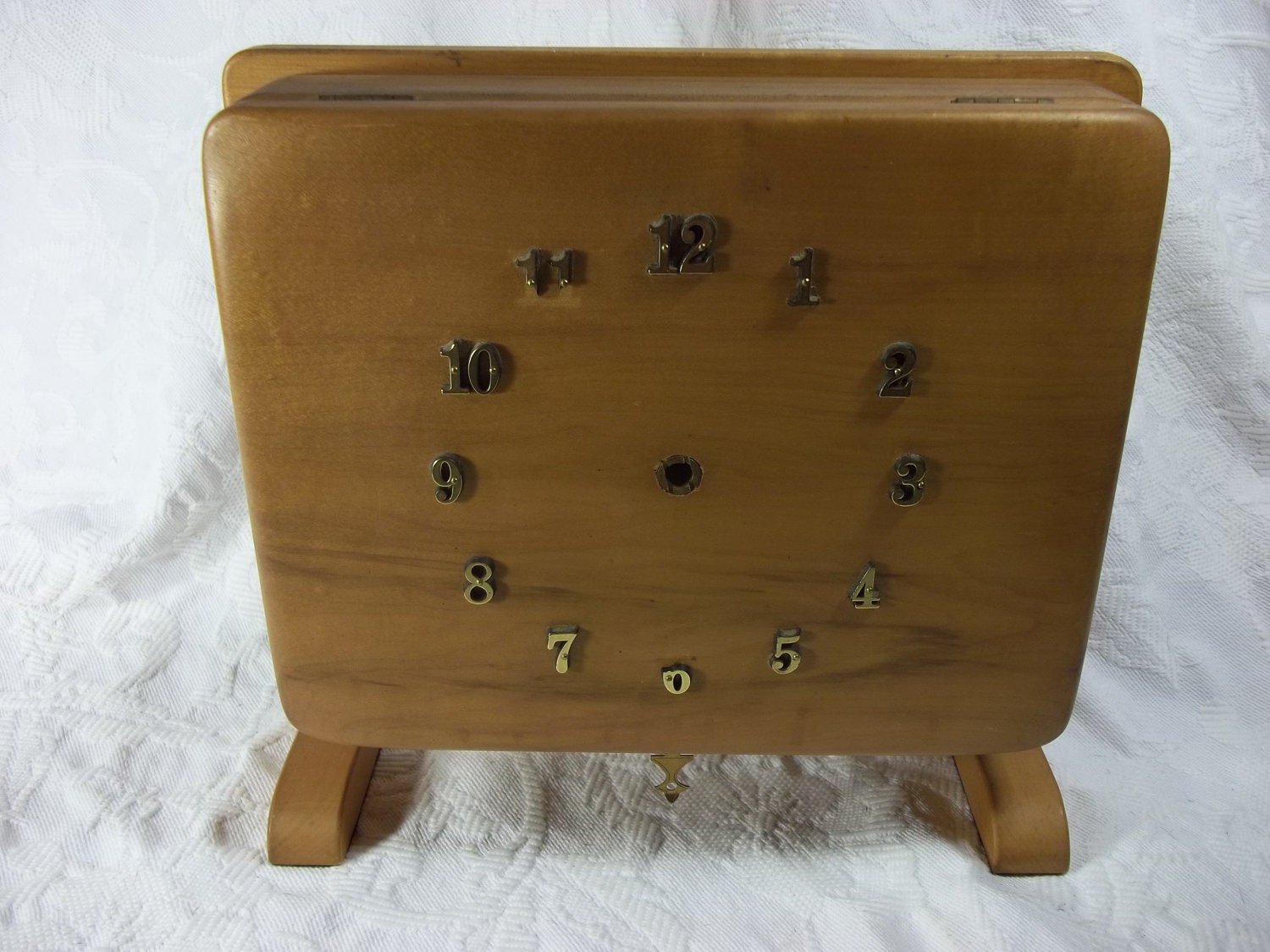 Vintage Wooden Hand Made Clock with Feet 1978 J. Moylan