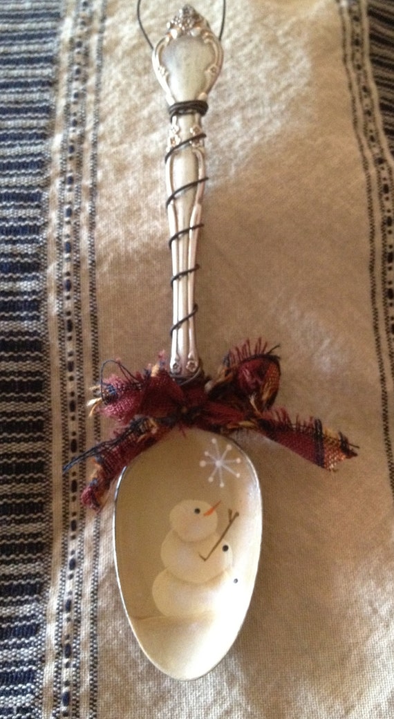 Items similar to Antique Spoon Snowman Christmas Ornament on Etsy