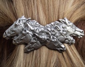 Six horses barrette lead free pewter sculpture SATIN finish, French clip Equine jewelry - ForgeHillSculpture