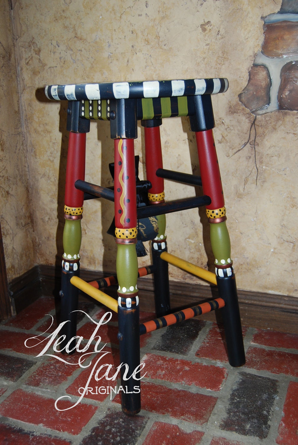 HAND PAINTED FUNKY whimsical bar stool