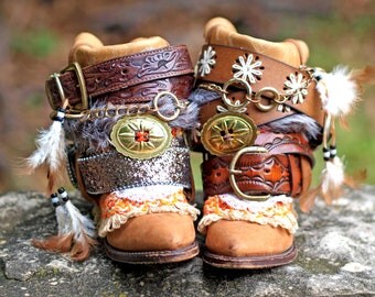 Upcycled Custom REWORKED vintage festival boho COWBOY BOOTS - boho boots - western boots gypsy boots cowgirl boots leather ankle boots