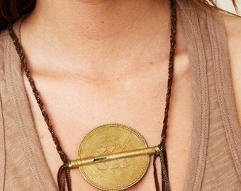 Suede Woven Necklace with African Medallion
