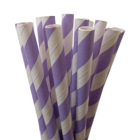 PAPER STRAWS 25 Lavender Purple Paper Straws Stripe Purple
