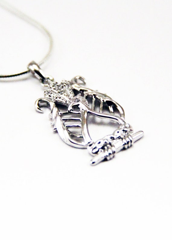 Alpha Chi Omega Sterling Silver Lyre Bird Pendant set with simulated