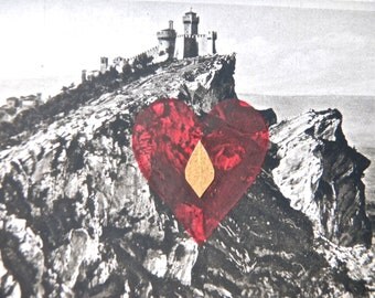 Valentines Day Collage Postcard, "Old Europe" Series, 3, Heart - Altered Art, 1932 Postcard - Collage Postcard