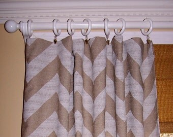 Window Treatment.Burlap.Chevron Curtains. Burlap Curtains.Premier Print Fabric. Denton.Pair Drapes.Valance.24" or 52" Wide.63.84.96.108.